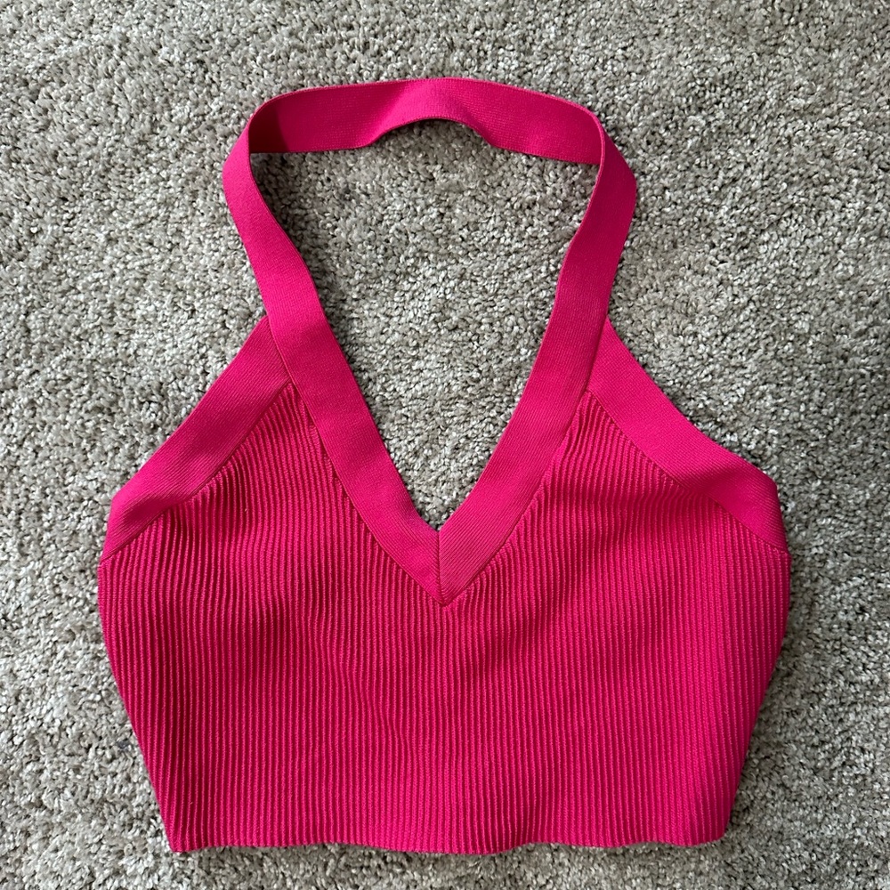 Babaton Sculpt Knit Halter Tank Pink